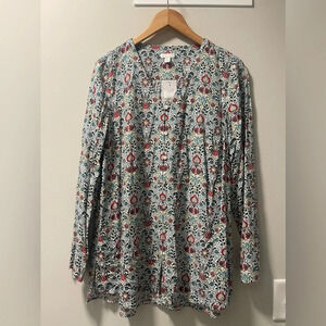 J. Jill | Floral Rayon Button Front Tunic Blouse Floral Preppy Academia